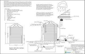 RainFlo 1,500 gallon above ground rainwater harvesting system with corrugated steel tank and MHP75A pump.      